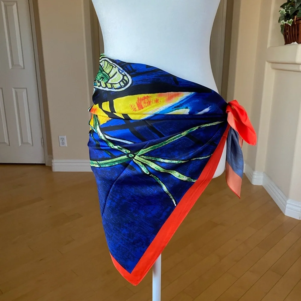 Colorful Silk Abstract Print Scarf Wrap Sarong Wall Art